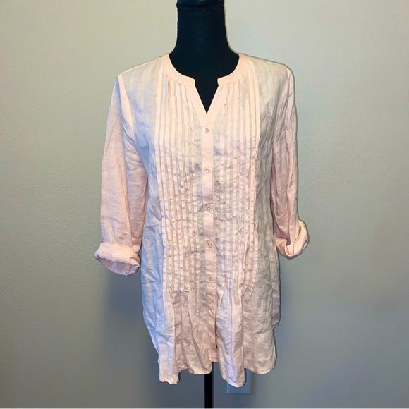 Sundance 100% Linen Long Sleeve Pink Button Front Top Boho Casual Tunic Small - Picture 1 of 9